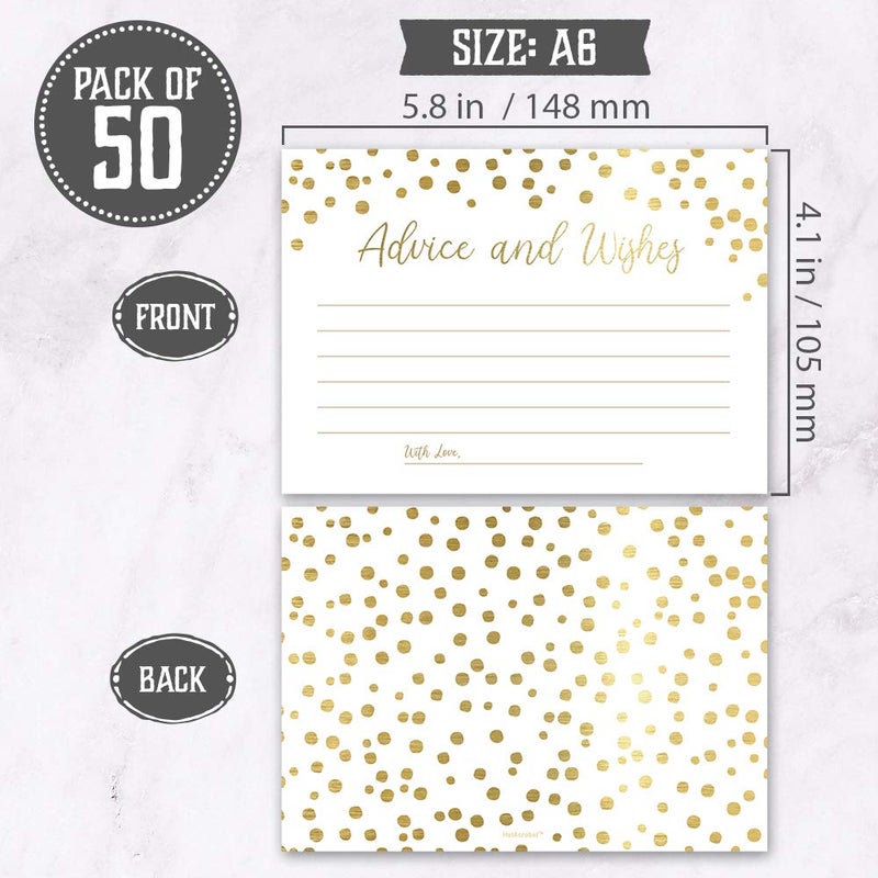 Hat Acrobat Set of 50 Gold Advice and Wishes Cards, Perfect for the Bride and Groom, New Mr and Mrs, Baby Shower, Bridal Shower, Wedding Shower, Reception, Graduation Party, Retirement Party, Anniversary - Image 2